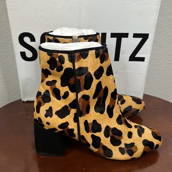 Schutz Mery Fur Animal Print Leopard Cheetah Ankle Boot Size 5 - Picture 3 of 11